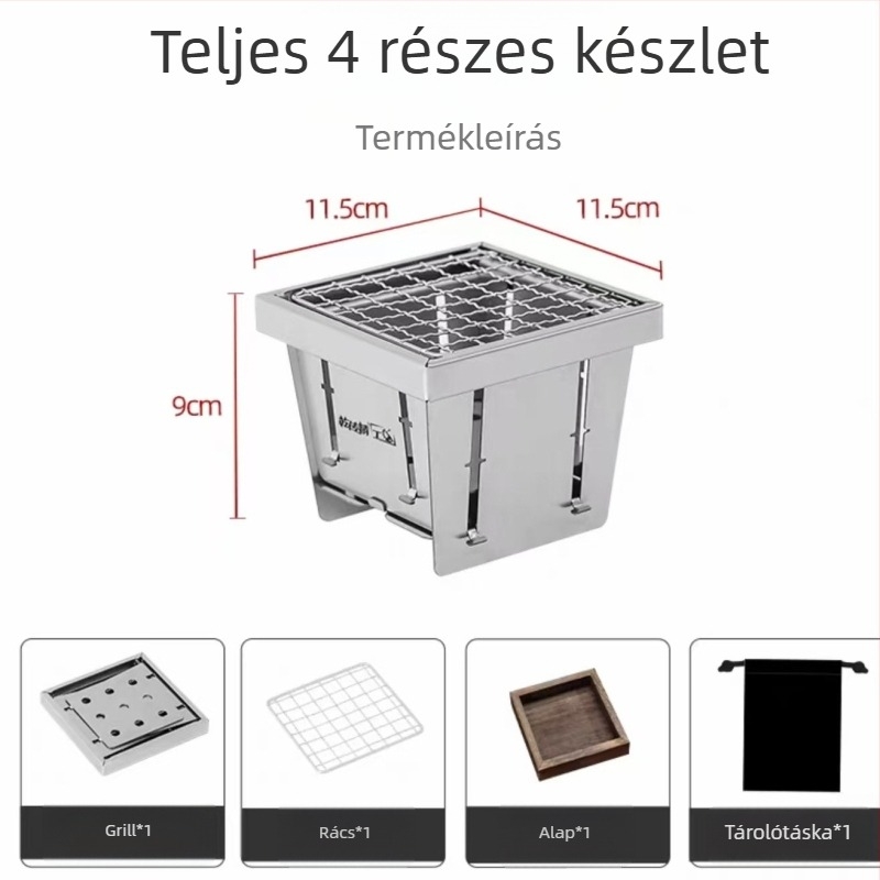 Fejlesztett zseb-tea főző tűzhely, hordozható összecsukható rozsdamentes acél grill beltéri és kültéri használatra
