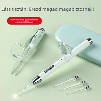 Fénylő fülkanál világítással a fültisztításhoz, puha vég, zöld és lila