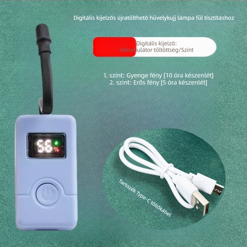 Digitális kijelzős, újratölthető ujjlámpa a fül tisztítására endoszkópos eszközzel