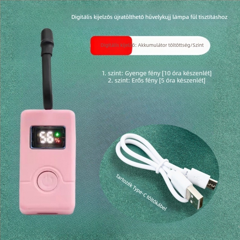 Digitális kijelzős, újratölthető ujjlámpa a fül tisztítására endoszkópos eszközzel