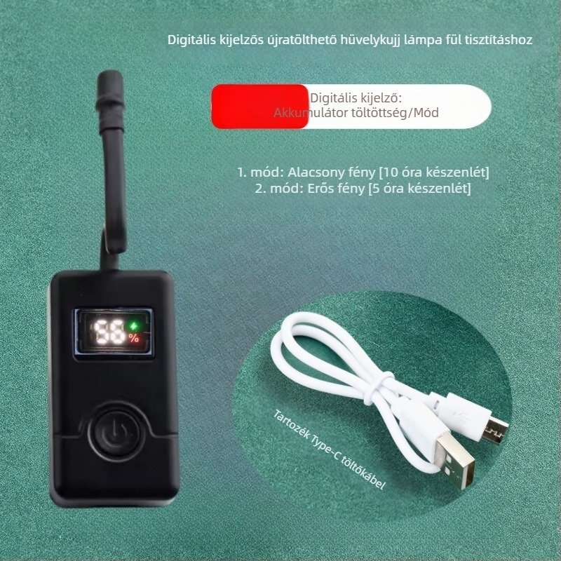 Digitális kijelzős, újratölthető ujjlámpa a fül tisztítására endoszkópos eszközzel