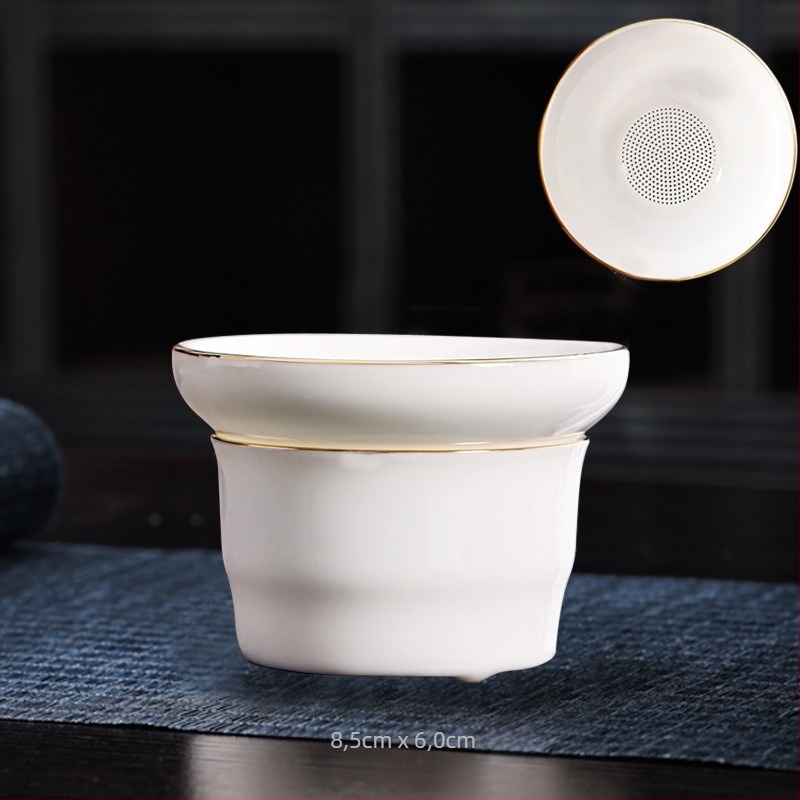 Porcelán teafilter milky jade fehér felülettel, integrált szűrő és Gong Dao pohár, teás készlet kiegészítő