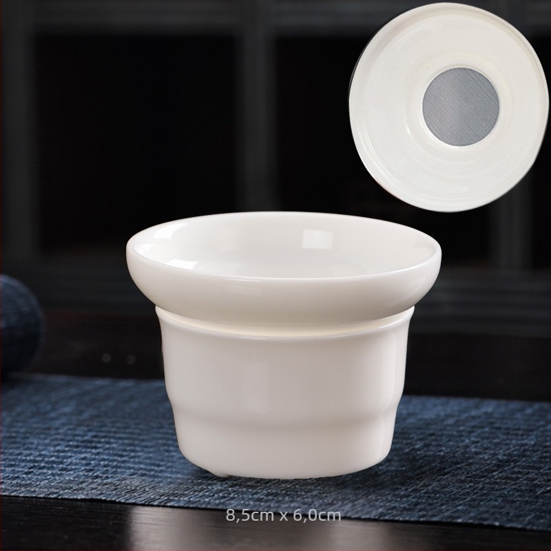 Porcelán teafilter milky jade fehér felülettel, integrált szűrő és Gong Dao pohár, teás készlet kiegészítő