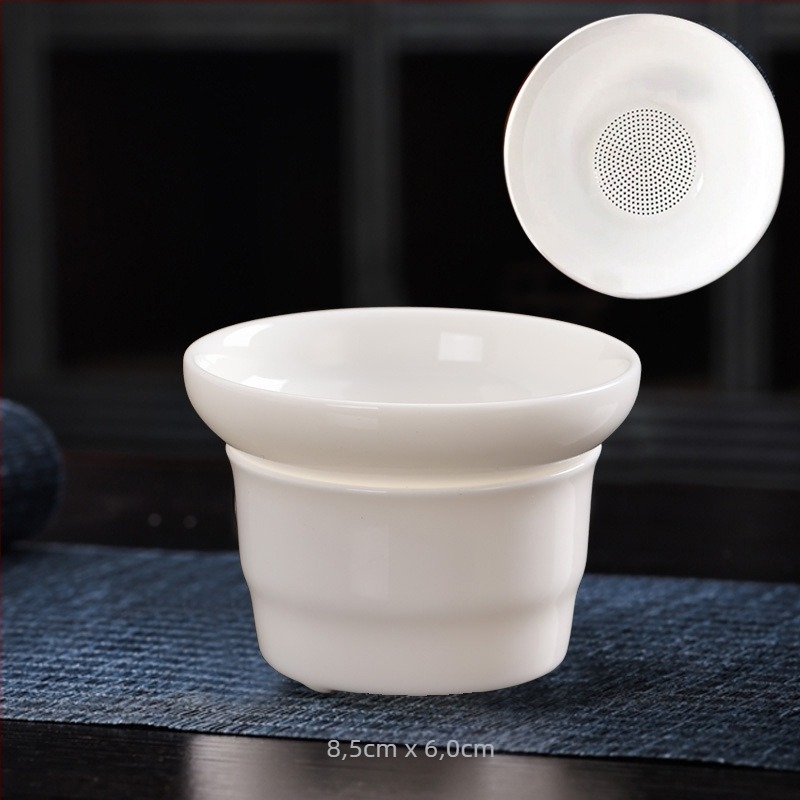 Porcelán teafilter milky jade fehér felülettel, integrált szűrő és Gong Dao pohár, teás készlet kiegészítő