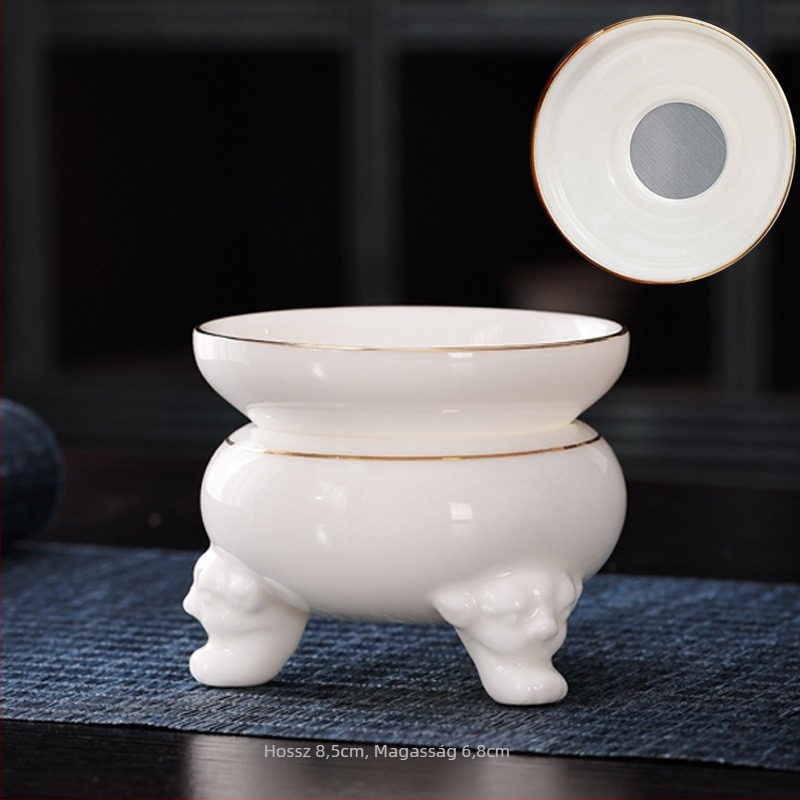 Porcelán teafilter milky jade fehér felülettel, integrált szűrő és Gong Dao pohár, teás készlet kiegészítő