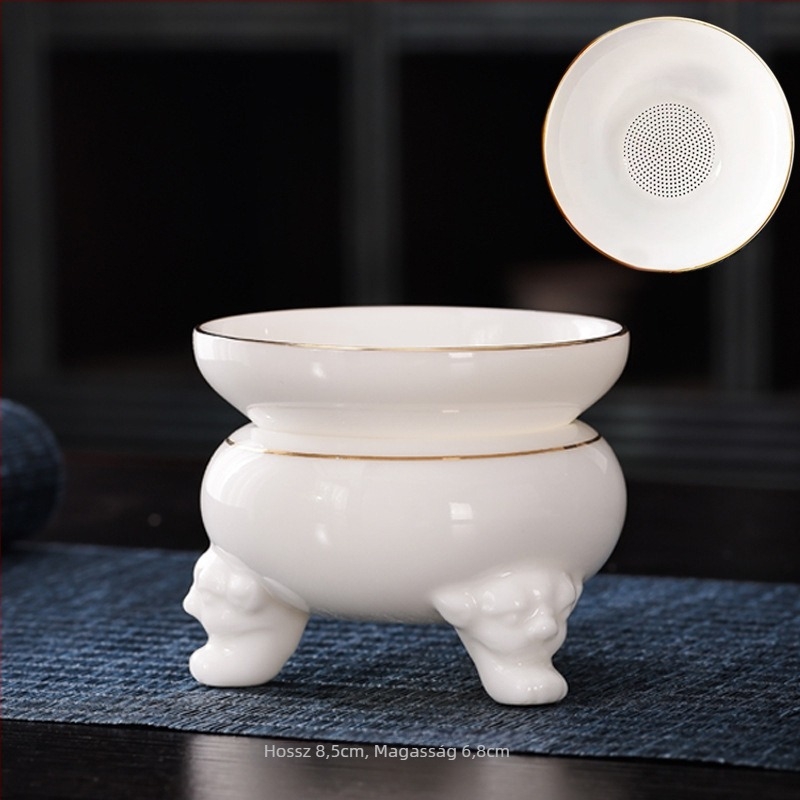 Porcelán teafilter milky jade fehér felülettel, integrált szűrő és Gong Dao pohár, teás készlet kiegészítő