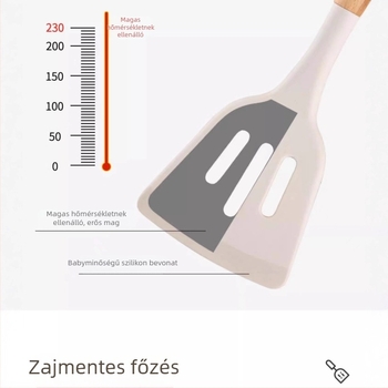 Fa nyelű szilikon spatula, hőálló és tapadásmentes sütéshez, 1 db
