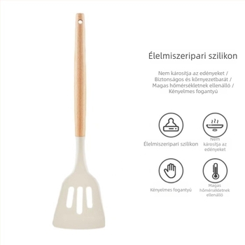 Fa nyelű szilikon spatula, hőálló és tapadásmentes sütéshez, 1 db