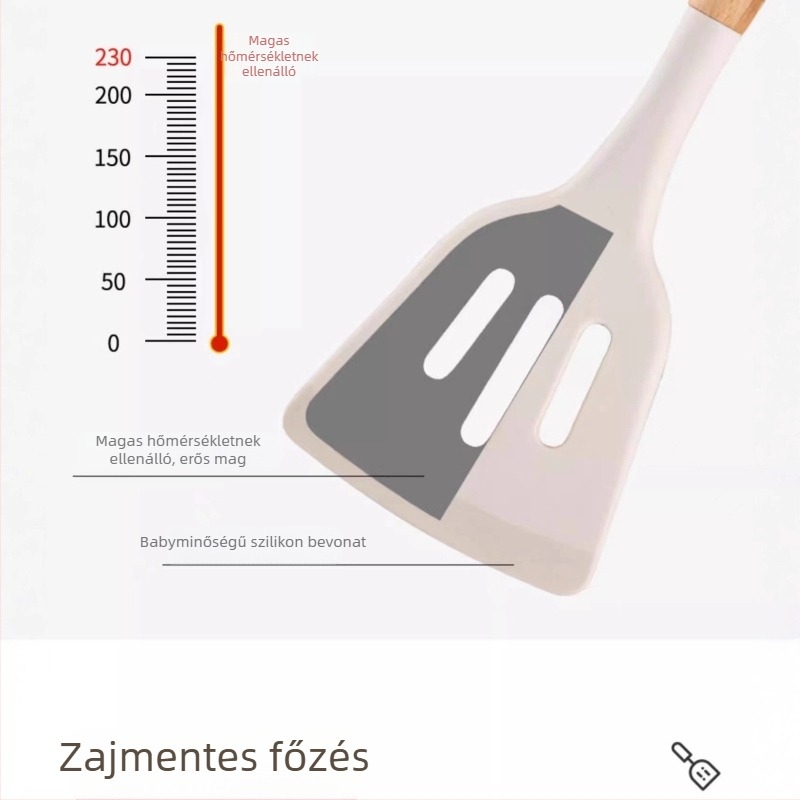 Fa nyelű szilikon spatula, hőálló és tapadásmentes sütéshez, 1 db