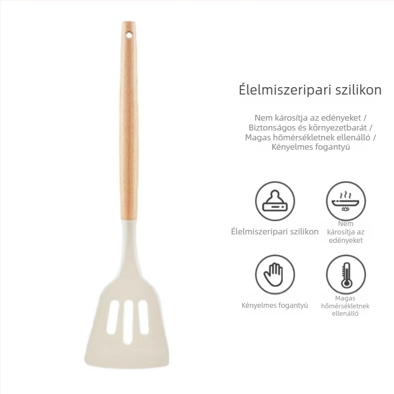 Fa nyelű szilikon spatula, hőálló és tapadásmentes sütéshez, 1 db