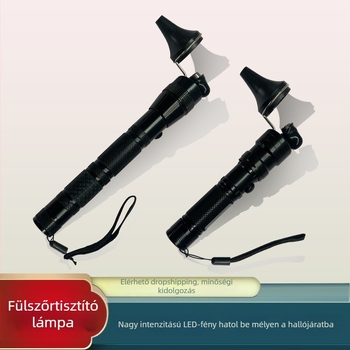 Akkumulátoros kézi fül-endoszkópos lámpa, professzionális otoszkóp, rozsdamentes acél, fekete
