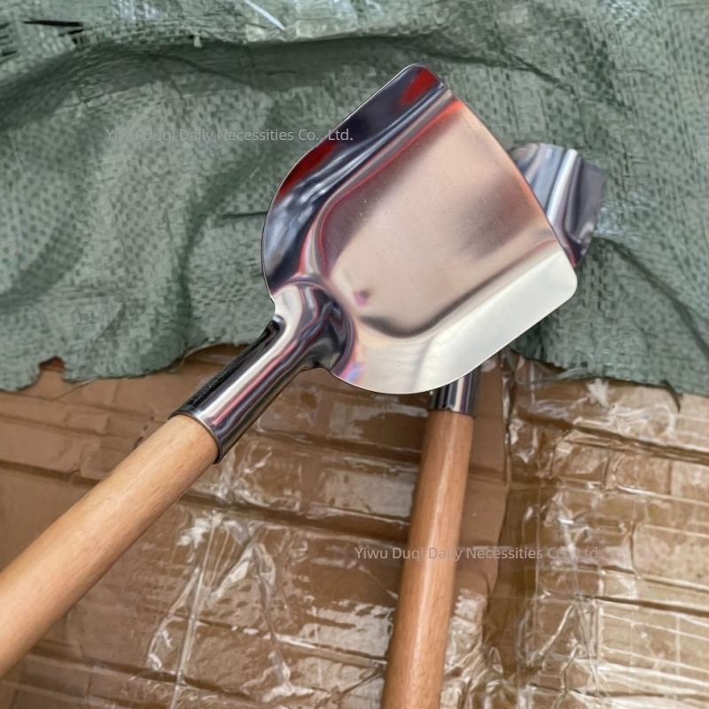 Nagy méretű rozsdamentes acél spatula vastag fa nyéllel, hőálló konyhai spatula otthoni használatra