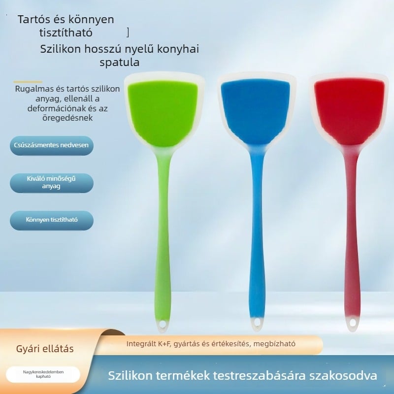 Szilikon konyhai spatula hosszú nyéllel, félátlátszó, élelmiszer-minőség, ellenálló a magas hőmérsékleteknek, tapadásmentes