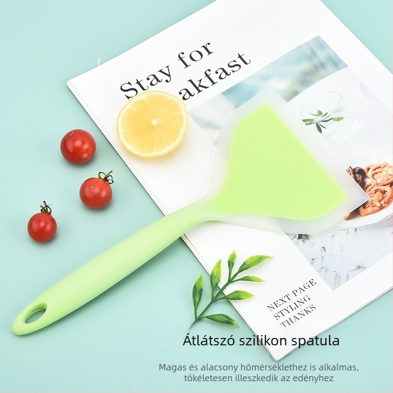 Félig átlátszó szilikon Tamagoyaki spatula, széles fej omlettekhez és sütéshez