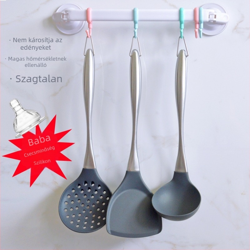 Háromrészes szilikon konyhai készlet: nemtapadós spatula, rozsdamentes acél spatula szilikon fejjel és kanál