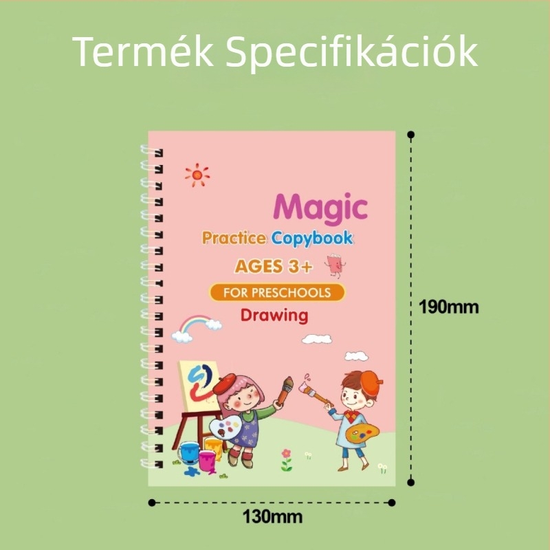 Angol gyerekeknek szóló írásgyakorló könyv tollkontroll edzés matricákkal, fehér recés kártyákon, törölhető