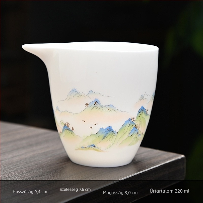 Fehér porcelán teáskészlet tájkép mintával, új kínai stílus, minimalistikus otthoni használatra