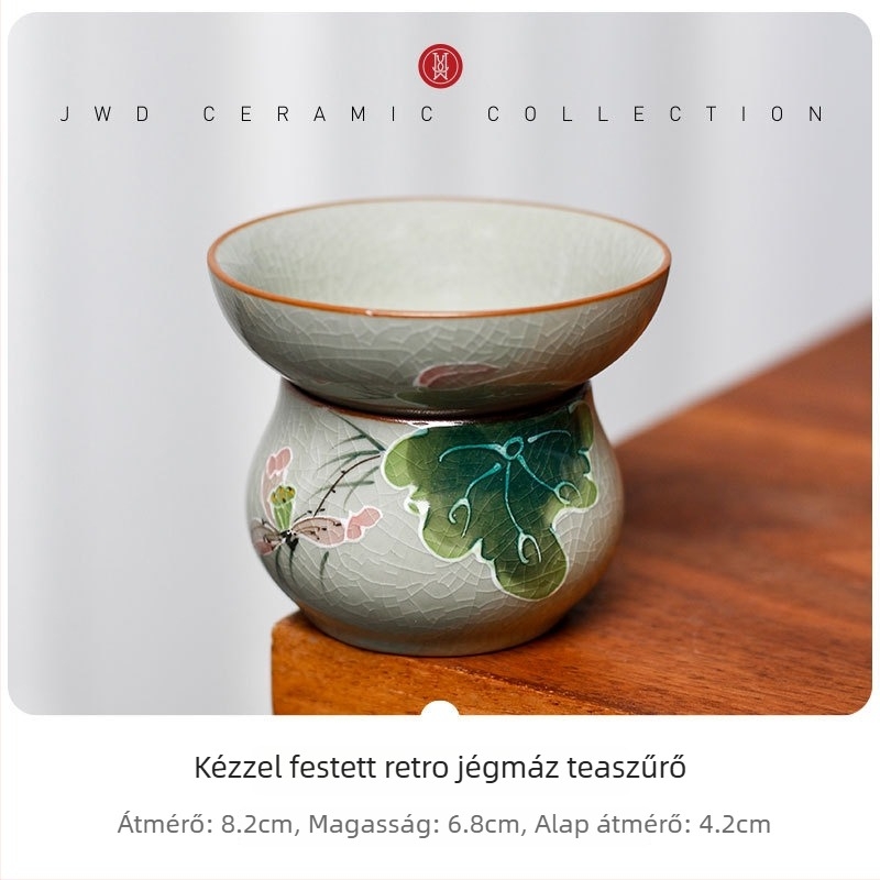 Gongfu teáskészlet kerámiából, fehér porcelán, jégkristály mázzal, lótusz motívum, egyensúlyos pohárral, retro luxus
