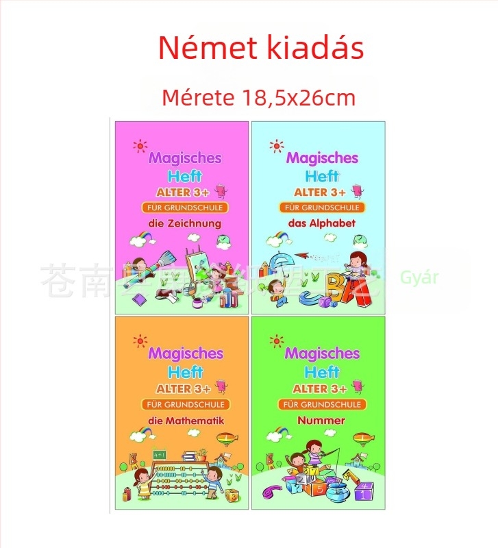 Német írásgyakorlat gyerekeknek, barázdált oldalú gyakorlófüzet, elő-iskolás korosztálynak