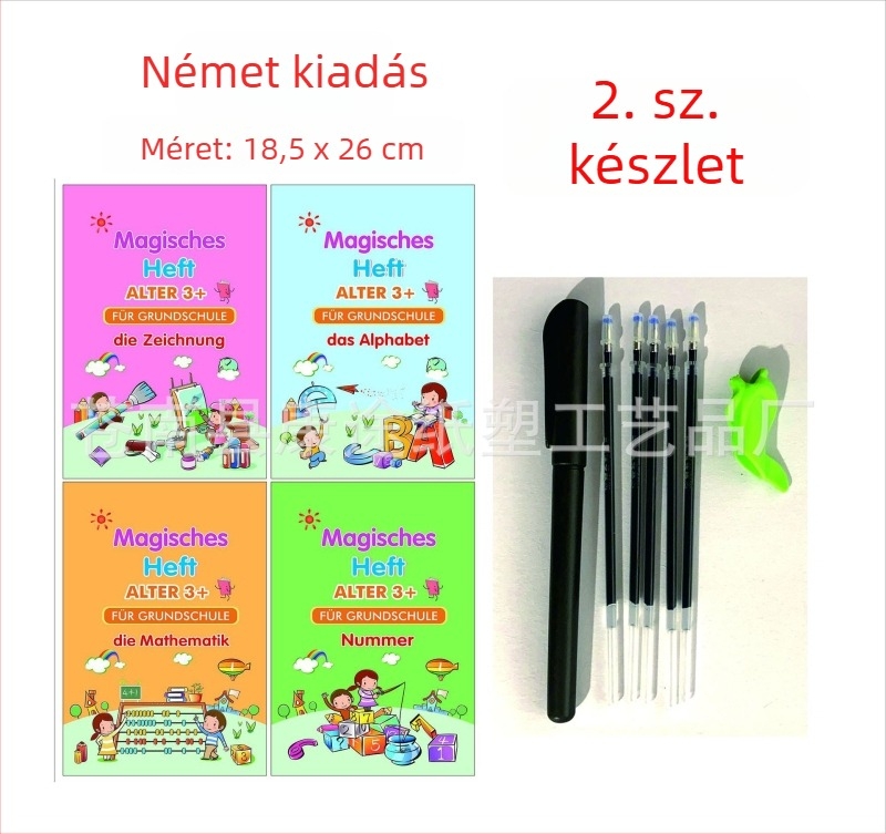 Német írásgyakorlat gyerekeknek, barázdált oldalú gyakorlófüzet, elő-iskolás korosztálynak