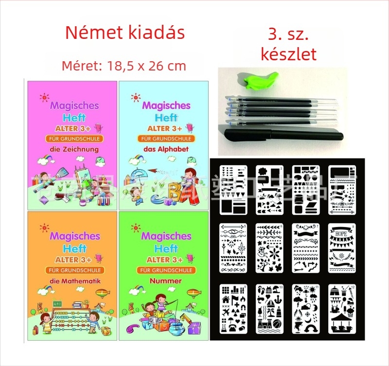 Német írásgyakorlat gyerekeknek, barázdált oldalú gyakorlófüzet, elő-iskolás korosztálynak