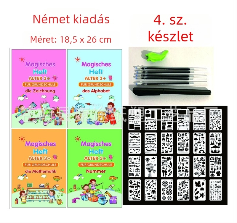 Német írásgyakorlat gyerekeknek, barázdált oldalú gyakorlófüzet, elő-iskolás korosztálynak