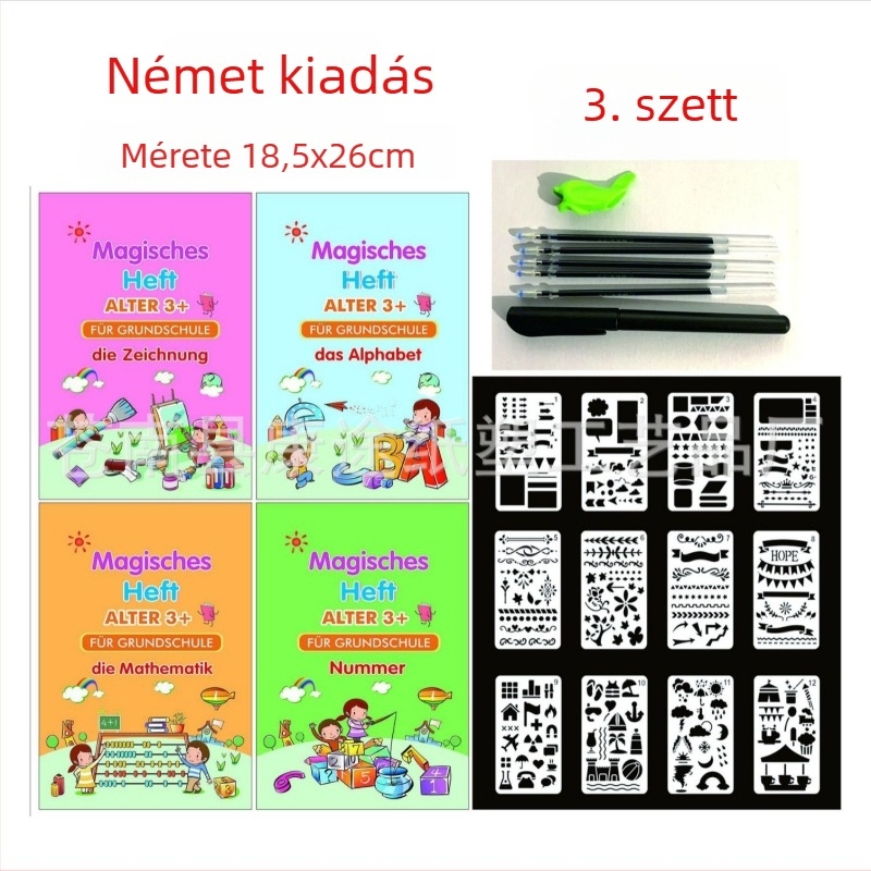 Német írásgyakorlat gyerekeknek, barázdált oldalú gyakorlófüzet, elő-iskolás korosztálynak