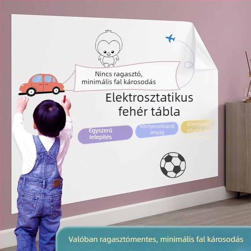 Eltávolítható elektrosztatikus fehér tábla falimatrica gyerekeknek – írásra és rajzolásra