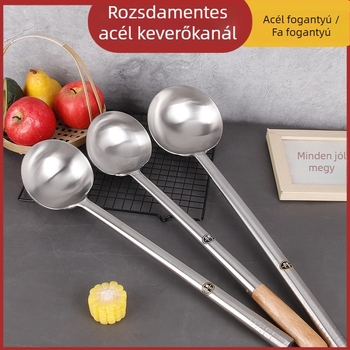 Rozsdamentes acélból készített hosszú nyelű spatula, fa nyéllel a főzéshez