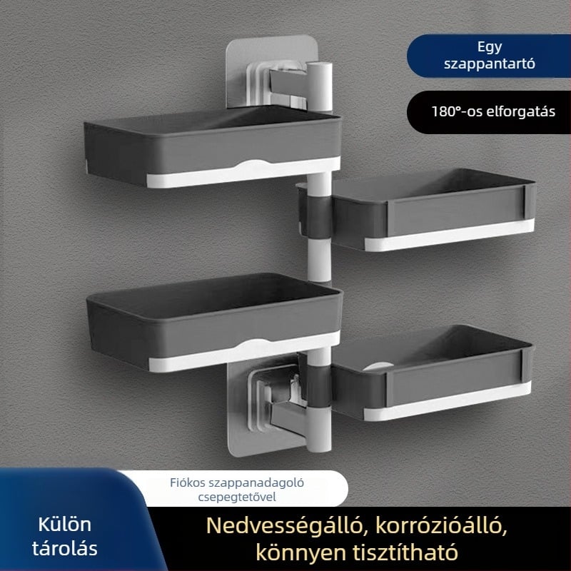 Forgatható falra szerelhető kétszintes szappontartó leeresztővel fürdőszobába