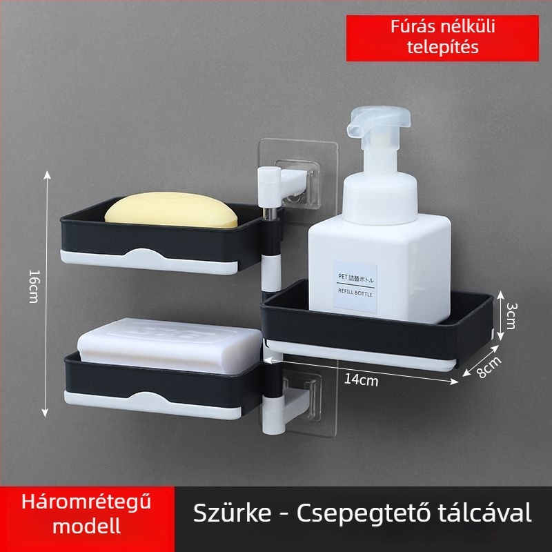 Forgatható falra szerelhető kétszintes szappontartó leeresztővel fürdőszobába