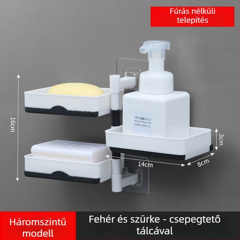 Forgatható falra szerelhető kétszintes szappontartó leeresztővel fürdőszobába