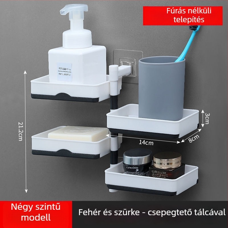Forgatható falra szerelhető kétszintes szappontartó leeresztővel fürdőszobába