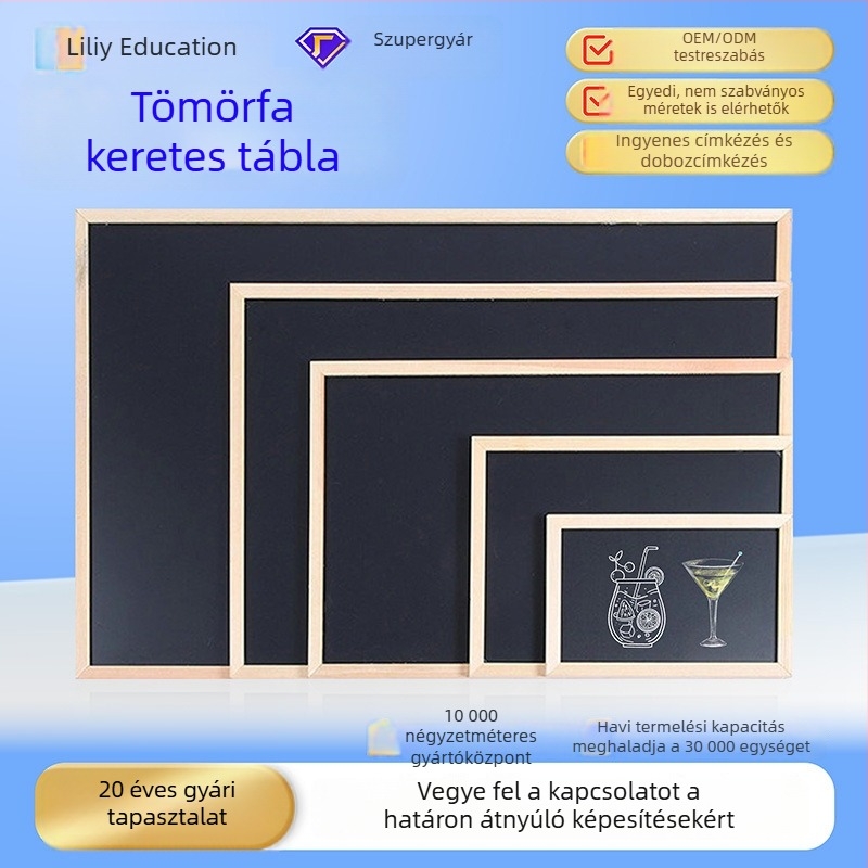 Fali tábla fa kerettel, mágnesmentes, egyoldalas, törölhető írásfelülettel, otthoni vagy üzleti használatra