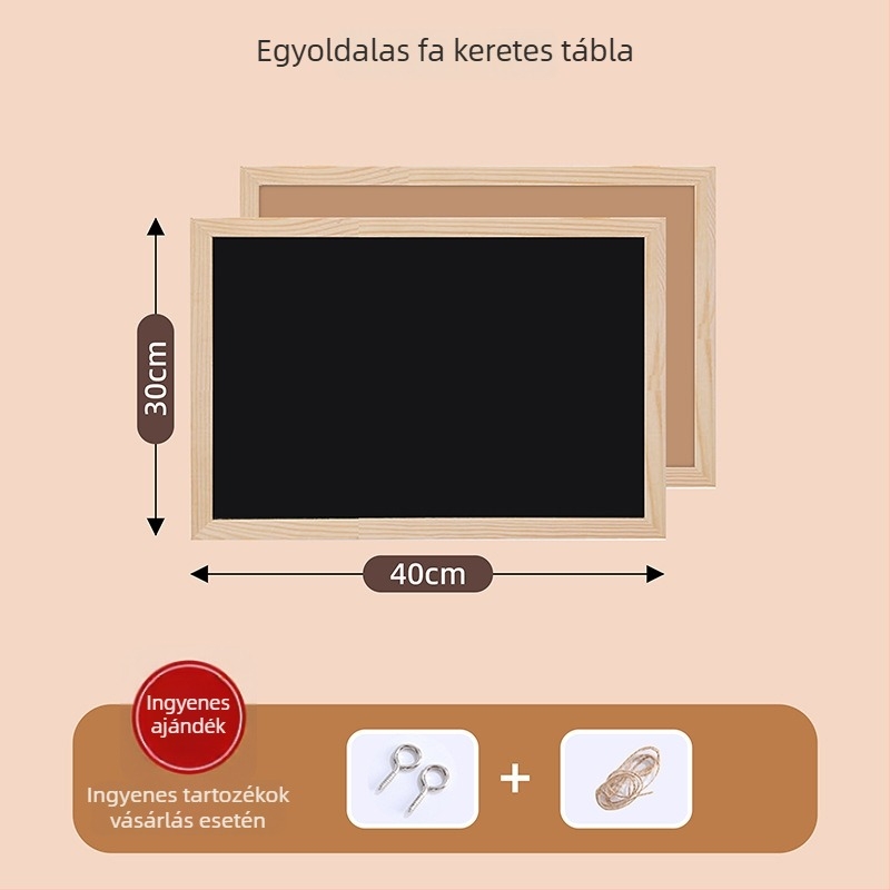 Fali tábla fa kerettel, mágnesmentes, egyoldalas, törölhető írásfelülettel, otthoni vagy üzleti használatra