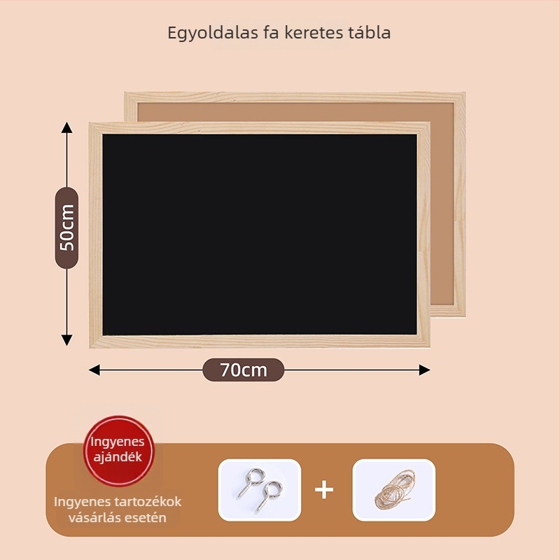 Fali tábla fa kerettel, mágnesmentes, egyoldalas, törölhető írásfelülettel, otthoni vagy üzleti használatra