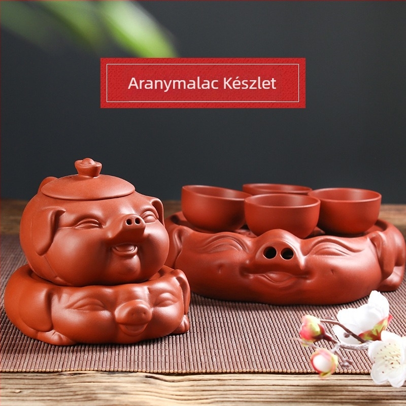 Mini Yixing lila agyag teáskanna és teáscsésor készlet teás tálcával, Kung Fu teáskészlet