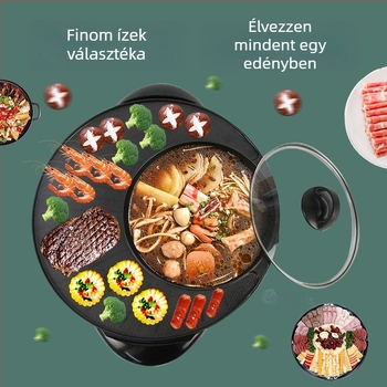 Minden egyben elektromos forró fazék és grill – tapadásmentes felület, otthoni használatra, többfunkciós