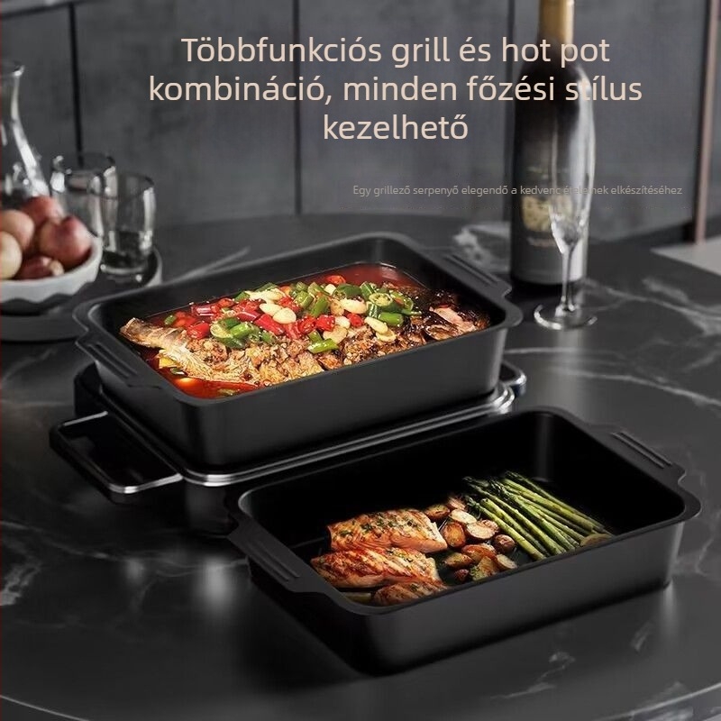 Maifan kőből készült tapadásmentes halgrill edény, téglalap alakú mély, indukciós főzőlaphoz