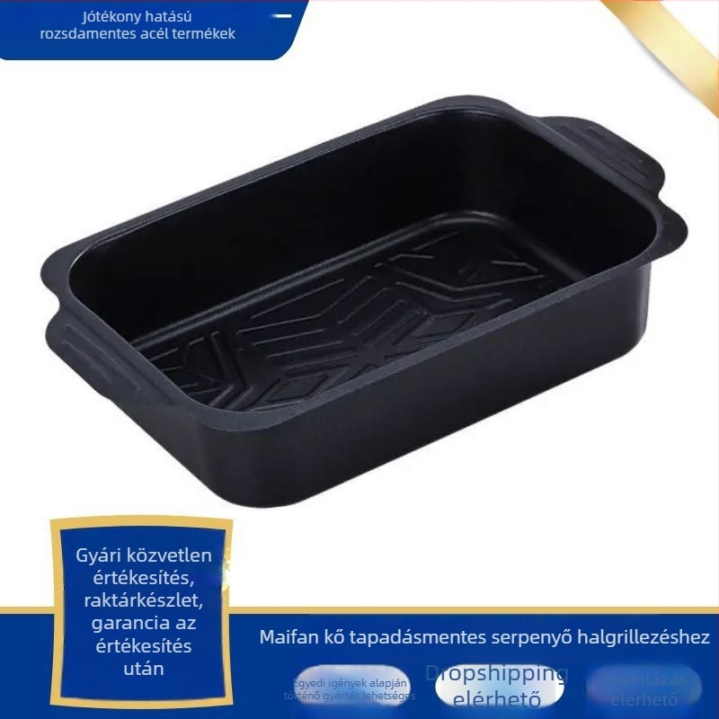 Maifan kőből készült tapadásmentes halgrill edény, téglalap alakú mély, indukciós főzőlaphoz