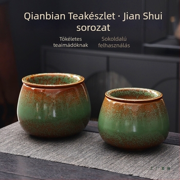 Kemencében égetett kerámia tealevelek maradvány edény szűrőfedéllel, asztali használatra