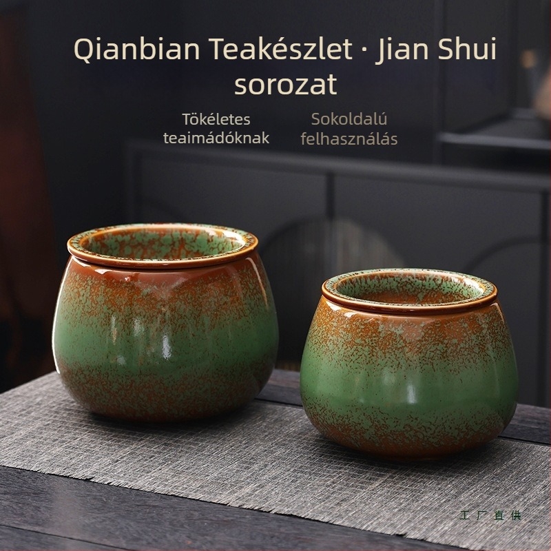 Kemencében égetett kerámia tealevelek maradvány edény szűrőfedéllel, asztali használatra
