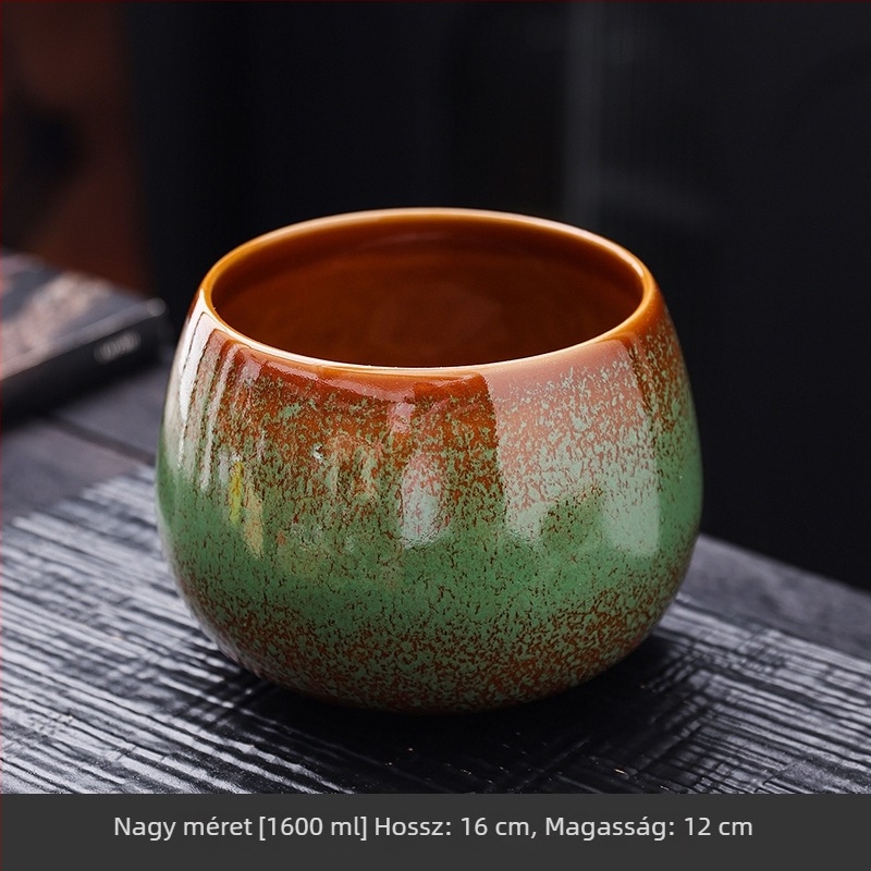 Kemencében égetett kerámia tealevelek maradvány edény szűrőfedéllel, asztali használatra