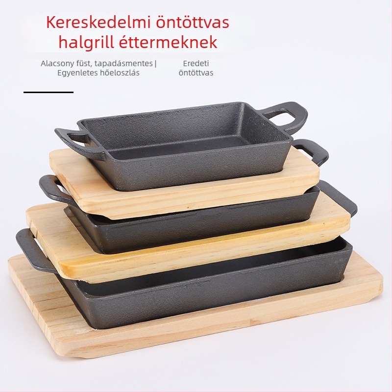 Kovácsoltvasból készült halgrill serpenyő, kis adaghoz, indukciós főzőlaphoz