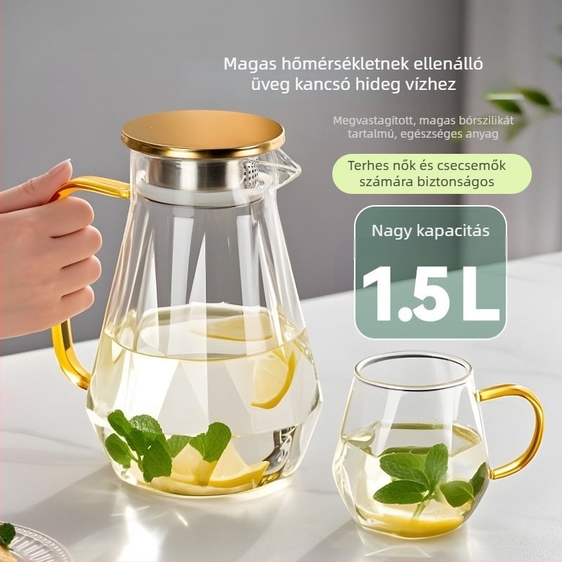 Erősített, nagy kapacitású üvegből készült hidegvíz-palack készlet fogantyúval, otthoni használatra