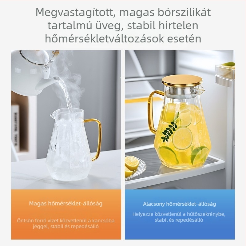 Erősített, nagy kapacitású üvegből készült hidegvíz-palack készlet fogantyúval, otthoni használatra