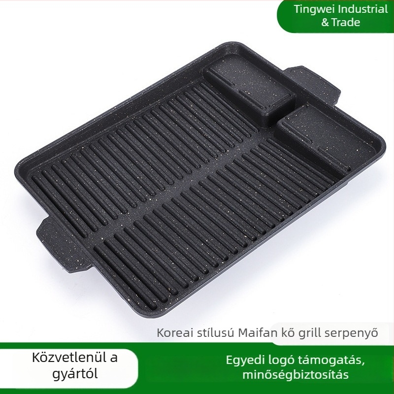 Négyzet alakú háztartási elektromos grill serpenyő füstmentes bevonattal, koreai stílusú grillezés.