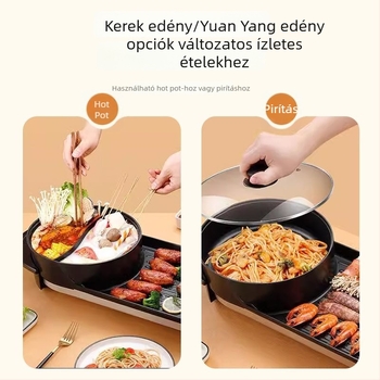 69 cm-es 2‑in‑1 elektromos hot pot és grill, Yuanyang edény, otthoni használatra, 1350 W, 4–5 fő, hőmérséklet szabályozható