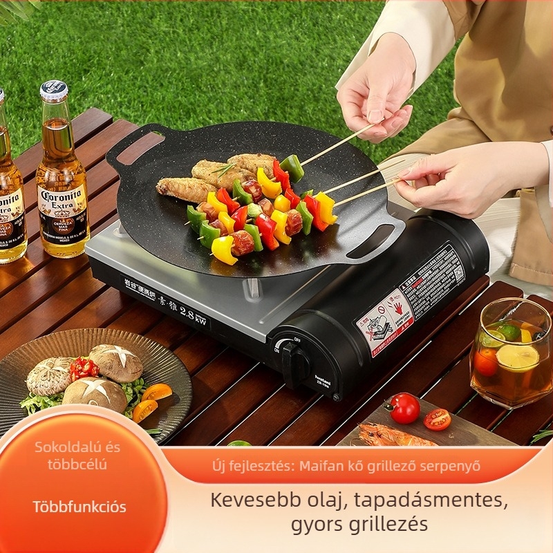 Szabadban használható Maifan kő Teppanyaki lemez barbecue-hoz, vasból készült grillserpenyő otthoni használatra