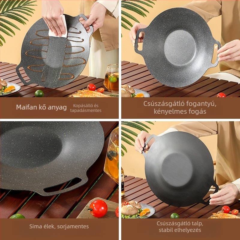 Szabadban használható Maifan kő Teppanyaki lemez barbecue-hoz, vasból készült grillserpenyő otthoni használatra